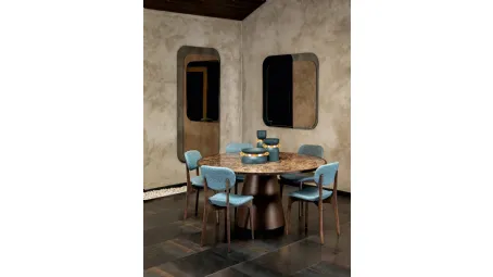 Tavolo rotondo con top in gres porcellanato e base in legno Prime di Tonin Casa