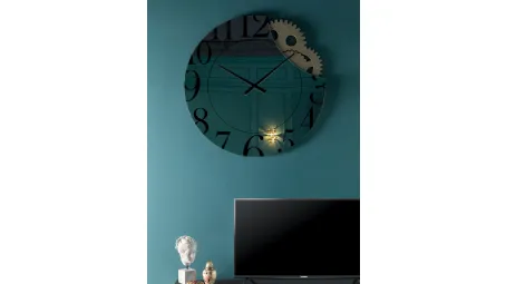 Orologio Memphis in vetro serigrafato specchiato con ingranaggi di Tonin Casa