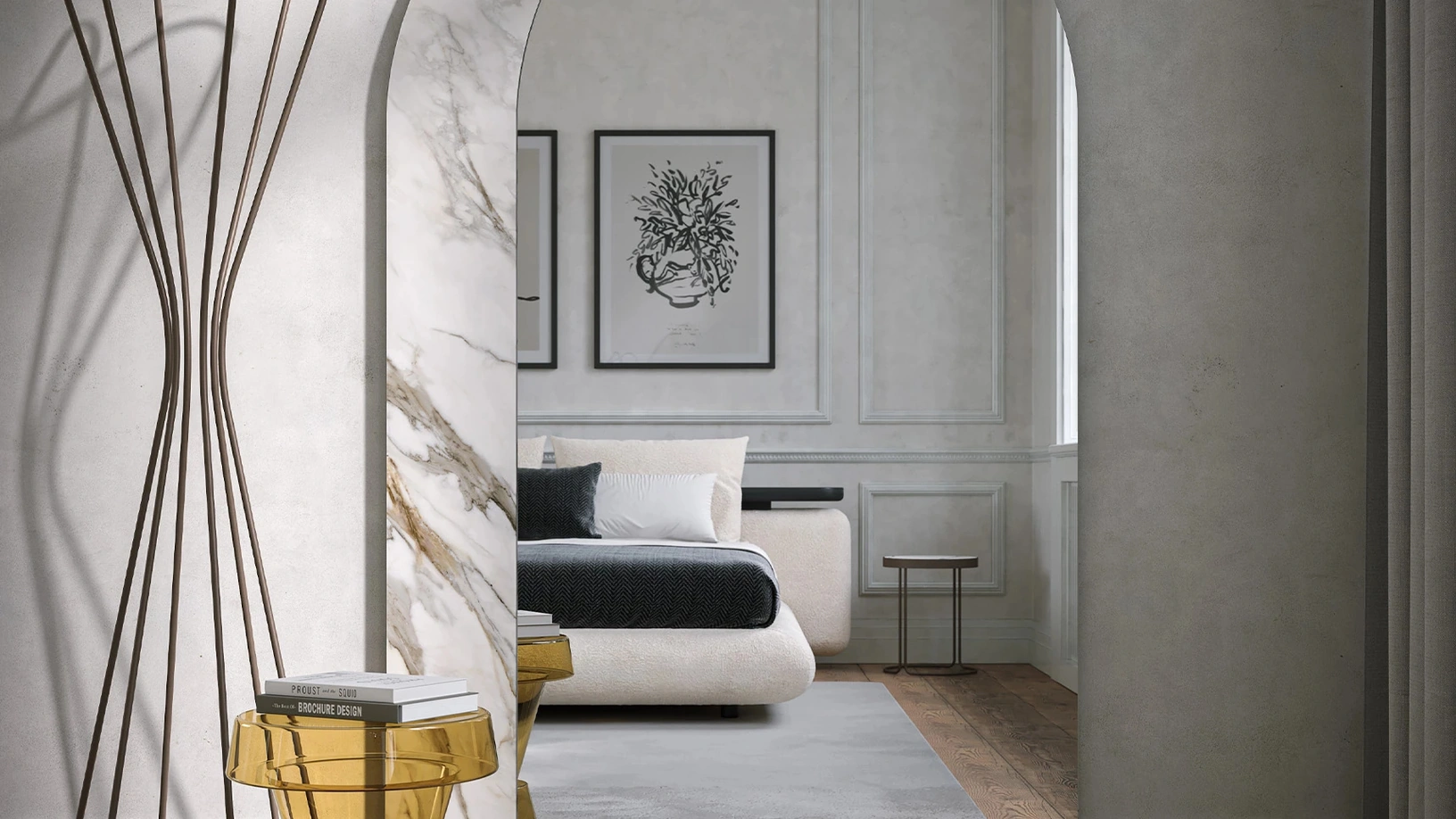 Specchiera Arké con cornice in vetro stampato di Tonin Casa