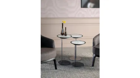 Tavolino rotondo con top in grès porcellanato con cornice in legno e base in metallo Dot di Tonin Casa