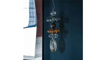 Lampada a sospensione Baban in vetro borosilicato trasparente, fumé e arancione di Cattelan Italia