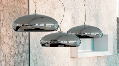Lampada da soffitto in acciaio cromato a cupola bianca Hublot di Cattelan Italia