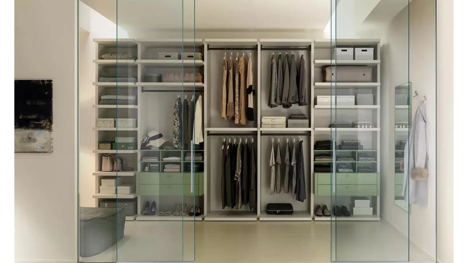 Cabina Armadio in laminato quarzo e laccato flora NC402 di Moretti Compact