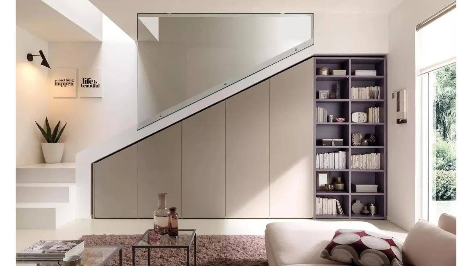 Armadio con ante battenti disegnate e lavorate seguendo l’inclinazione del soffitto per vani scale o mansarde NC304 Moretti Compact