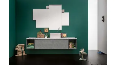 Mobile da Bagno sospeso in laccato metallico e top in marmo bianco di Carrara 45 11 di Birex