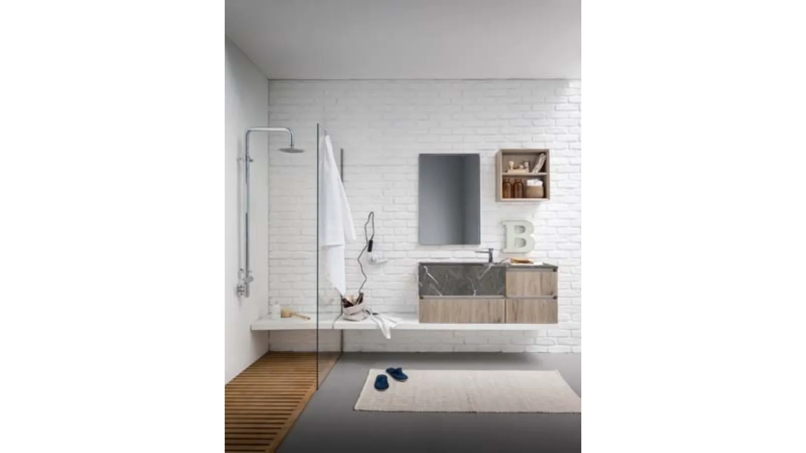 Mobile da Bagno sospeso in melaminico rovere con top e lavabo in marmo grafite 45 13 di Birex