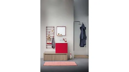 Mobile Bagno da appoggio in melaminico e laccato rosso con top in mineral marmo Acqua e Sapone 04 di Birex