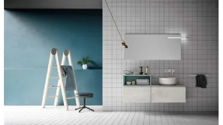 Mobile da Bagno sospeso in laccato effetto resina e laccato opaco grigio Garda Memento 02 di Birex