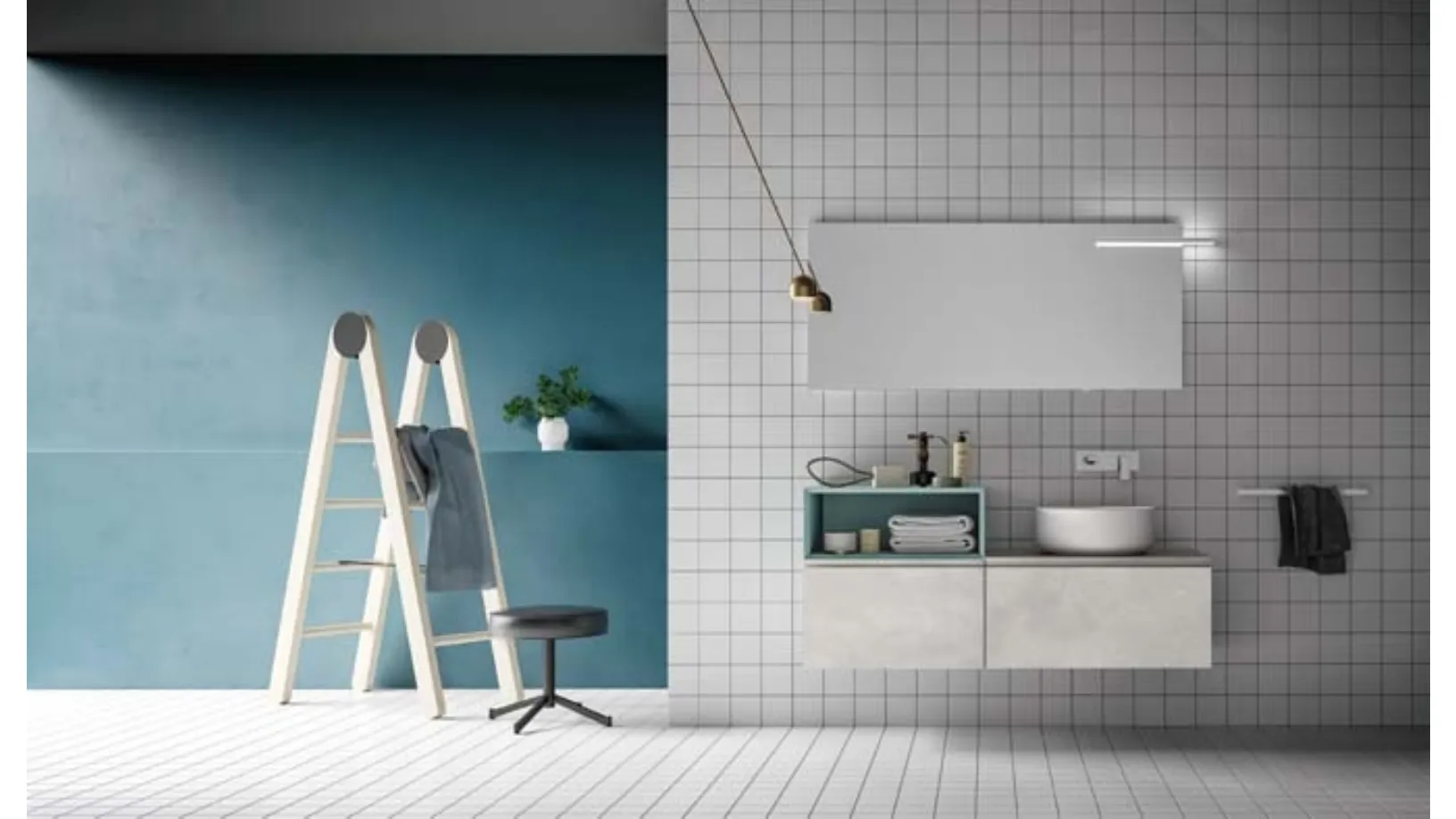 Mobile da Bagno sospeso in laccato effetto resina e laccato opaco grigio Garda Memento 02 di Birex
