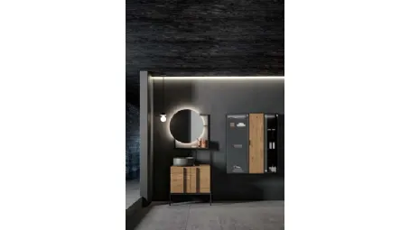 Mobile da Bagno a terra Sidéro 05 in essenza rovere naturale e metallo nero di Birex