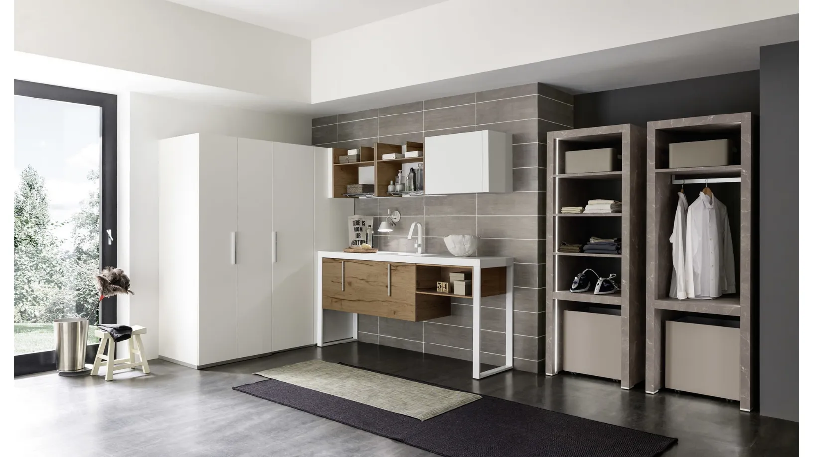 Mobile da lavanderia Laundry System C01in laccato opaco Bianco e melaminico di Baxar