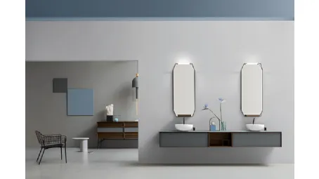 Mobile da Bagno Des con Top e Frontali in cristallo sabbiato Grafite di Cerasa