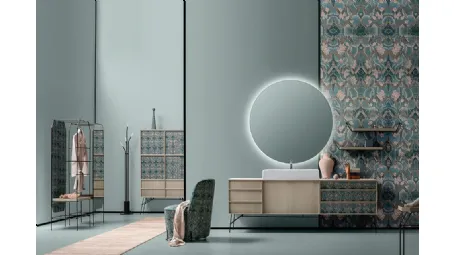Mobile da Bagno Des in Noce Chiaro con tessuto decorativo di Cerasa