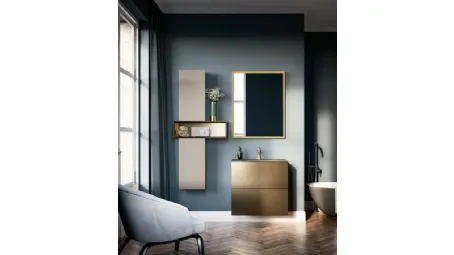 Mobile da Bagno sospeso in laccato metallico e top in vetro grigio seta sabbiato Hosoi 01 di Birex
