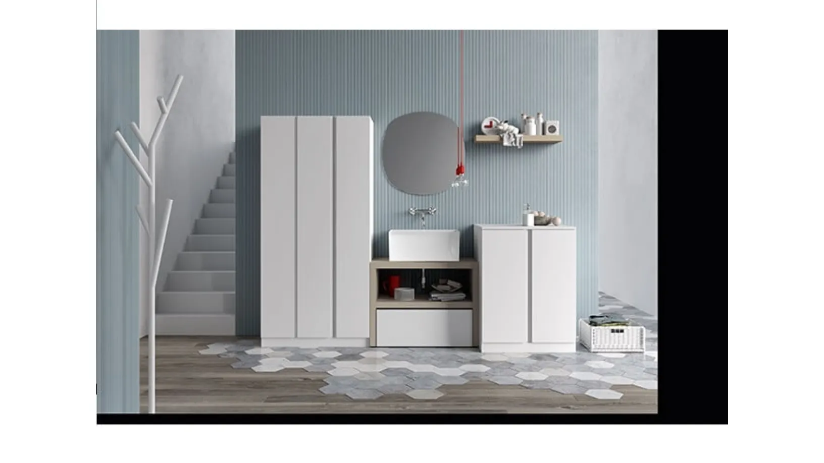 Mobile da Lavanderia in melaminico bianco e lavabo  in ceramica Idrobox 10 di Birex