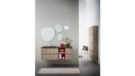 Mobile da Bagno sospeso in melaminico con vano a giorno in laccato rosso e top in mineral marmo Lapis 04 di Birex
