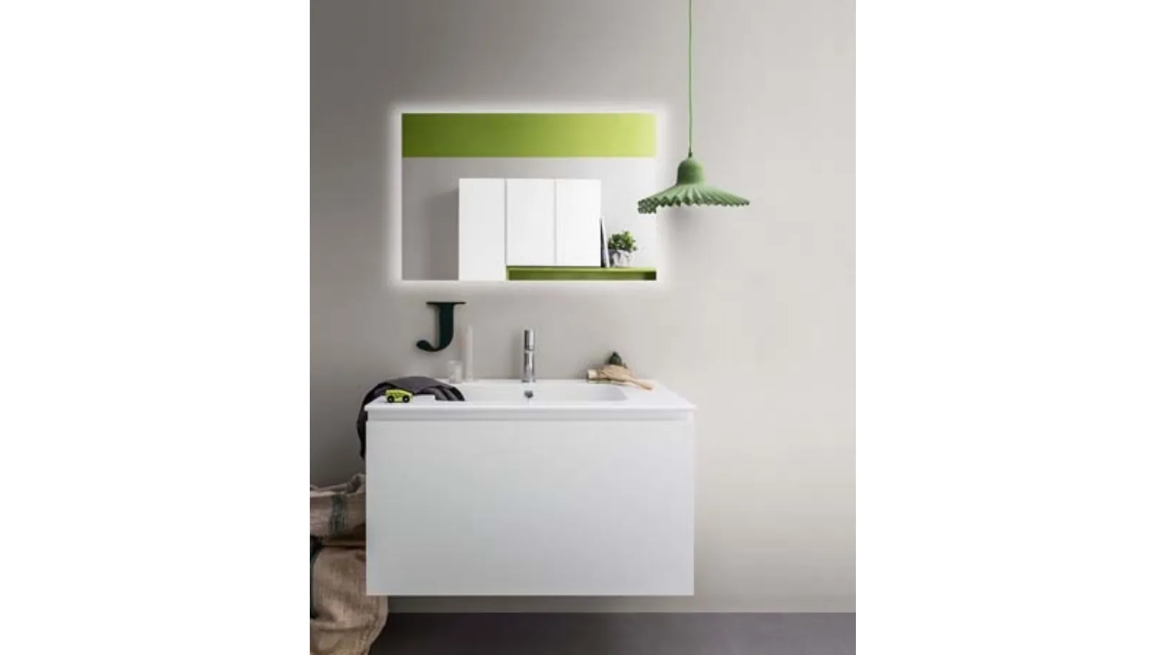 Mobile da Bagno sospeso in laccato opaco e top con lavabo integrato in ceramica Lapis 05 di Birex