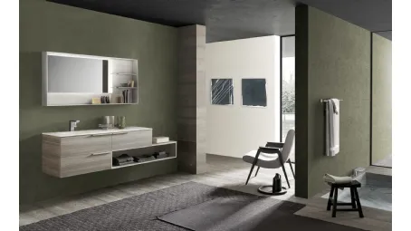 Mobile da Bagno sospeso M System C006 in melaminico Eucalipto Sablè Grigio di Baxar