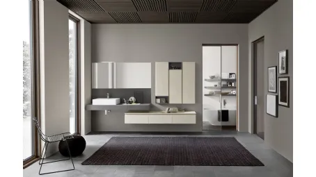 Mobile da Bagno sospeso M1 System C103 in Ecomalta con top in Gres porcellanato Calce Antracite di Baxar