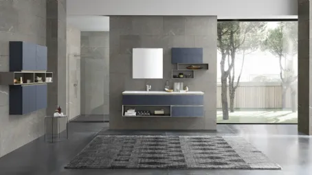 Mobile da Bagno sospeso M1 System C104 in melaminico Cemento Blu Oltremare di Baxar