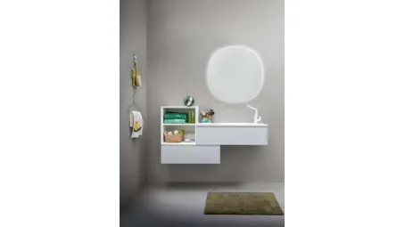 Mobile da bagno sospeso in laccato bianco opaco e top in Corian Memento 04 di Birex