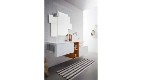 Mobile da Bagno sospeso in laccato bianco e bruciato con top in mineral marmo bianco lucido Memento 07 di Birex