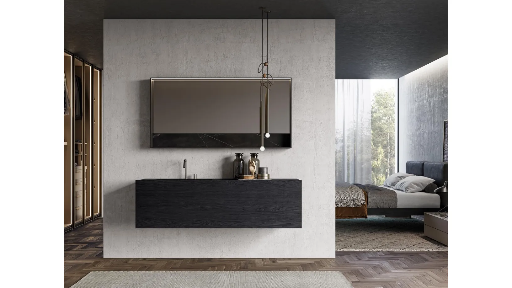 Mobile da Bagno sospeso in essenza rovere carbone Sail 04 di Birex