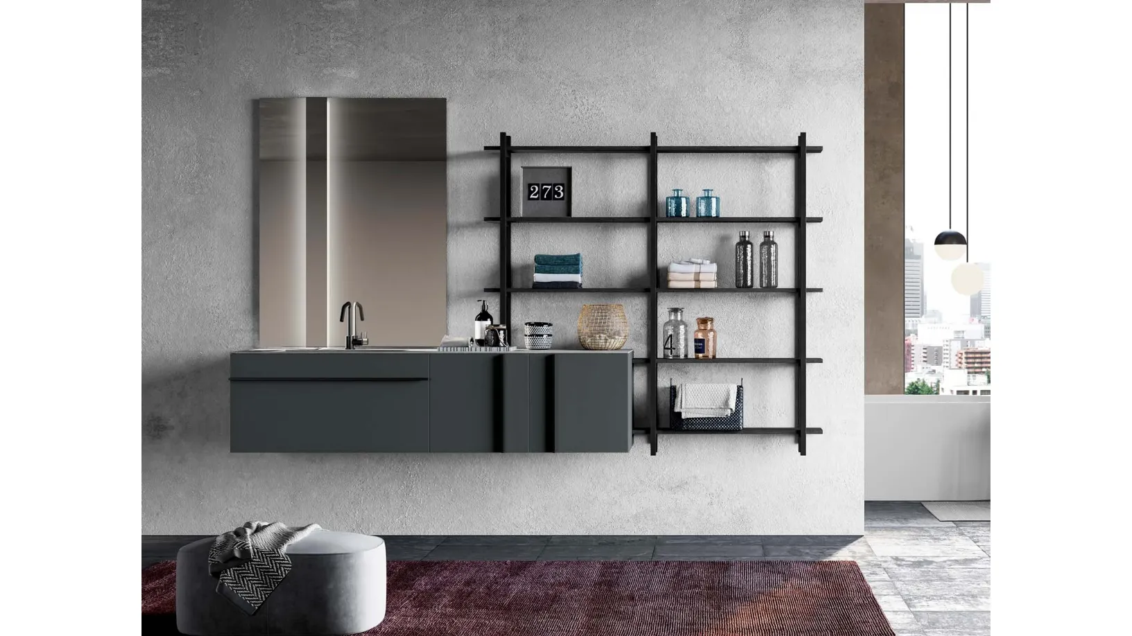 Mobile da Bagno Sidéro 07 in laccato opaco grigio antracite di Birex