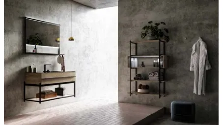 Mobile da Bagno sospeso in rovere e alluminio con top in gres Sidero 05 di Birex