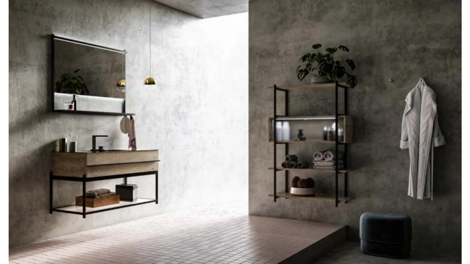 Mobile da Bagno sospeso in rovere e alluminio con top in gres Sidero 05 di Birex