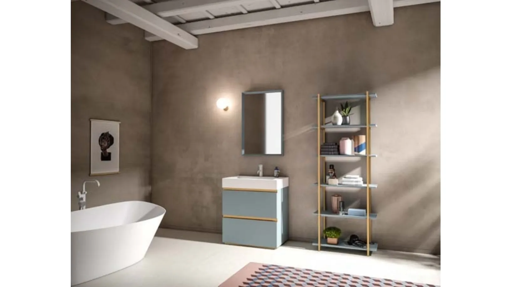 Mobile da Bagno a terra in laccato e alluminio con top in Corian Sidero 11 di Birex