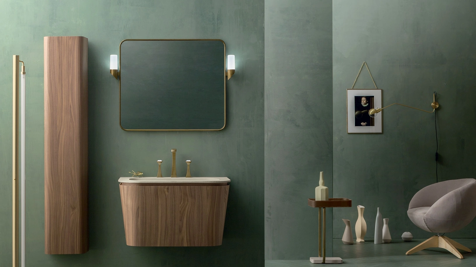 Mobile da Bagno sospeso Suede 02 in Noce Canaletto di Cerasa