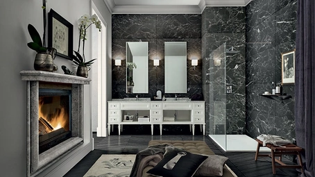 Mobile da Bagno York 01 in laccato Bianco e top in marmo di Carrara di Cerasa