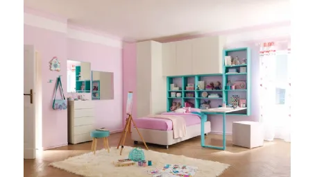 Cameretta a ponte per ragazze con letto in tessuto KC408 di Moretti Compact