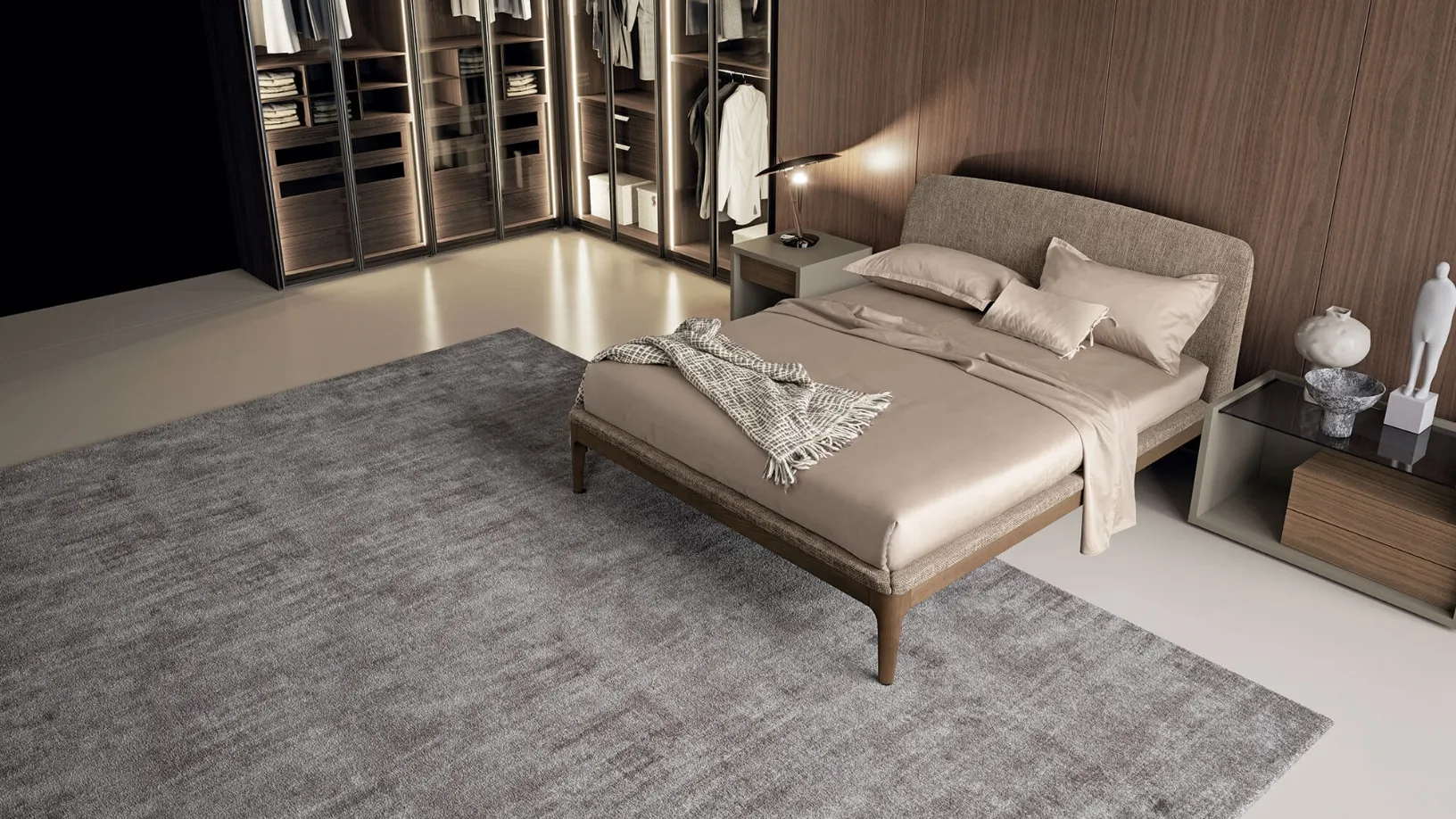 Letto in tessuto con struttura in legno semplice ed essenziale con testiera lievemente arcuata Elegance di Dall'Agnese