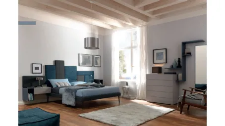 Letto con testiera asimmetrica in tessuto NC102 Moretti Compact
