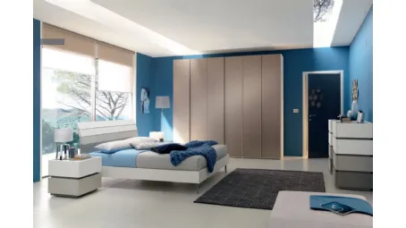 Letto con testiera in laccato opaco Bianco, Corda e Tortora NC108 di Moretti Compact