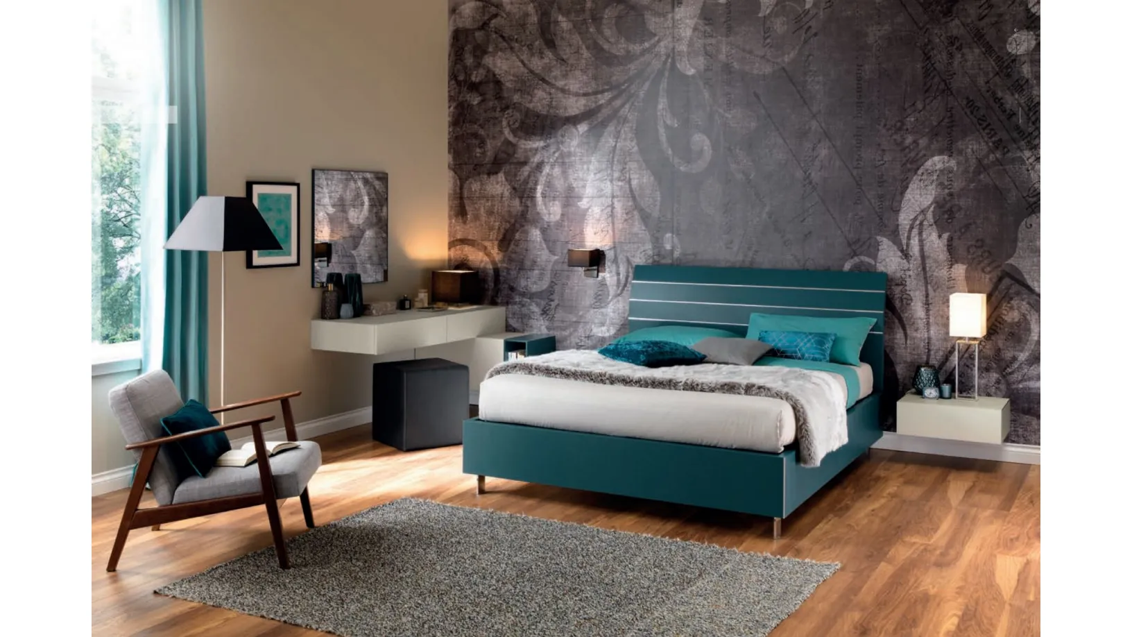 Letto in laccato Pavone con testiera a doghe NC114 di Moretti Compact