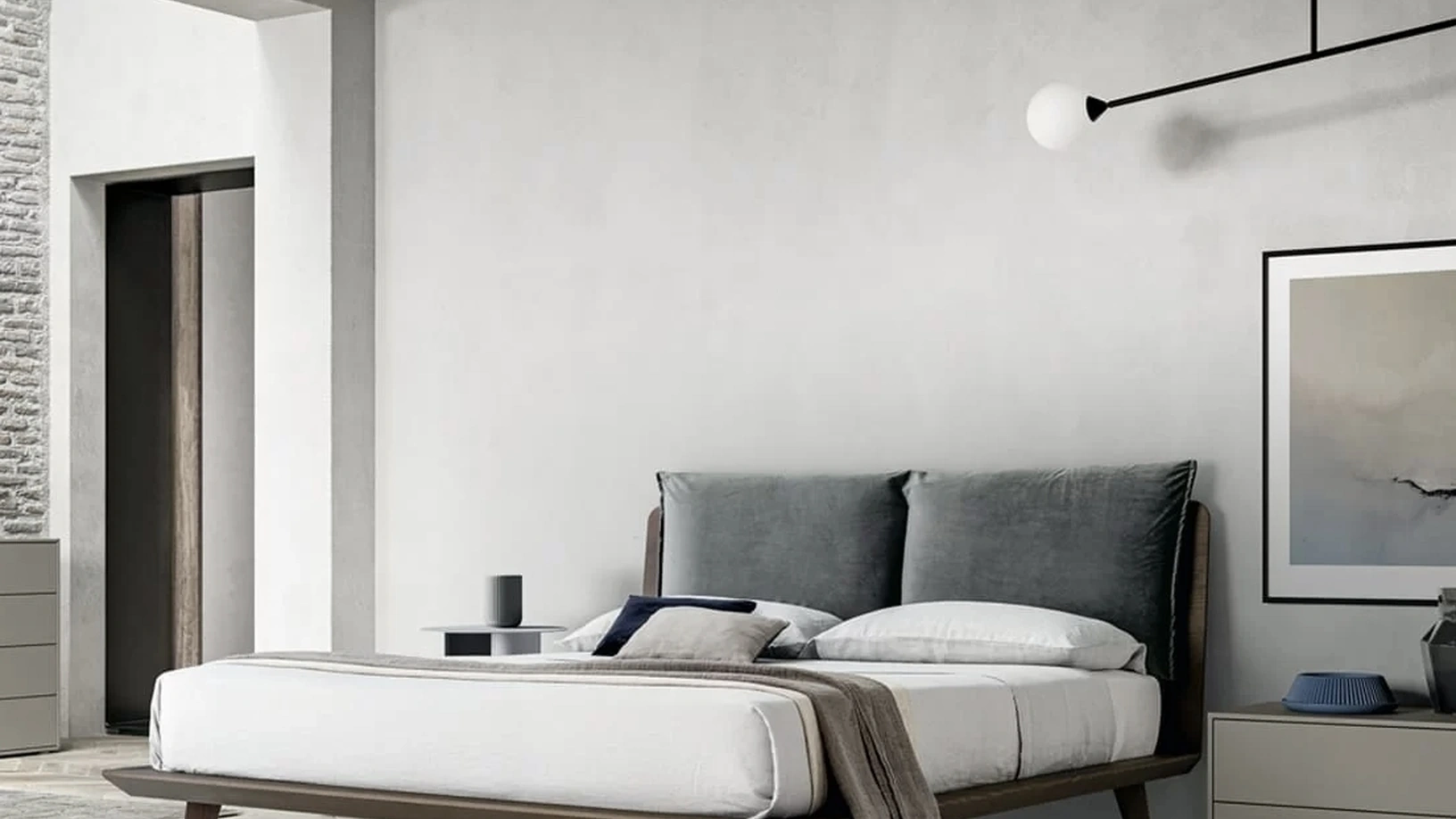 Letto impiallacciato con cuscini imbottiti Talak di SantaLucia