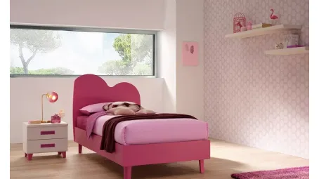 Letto singolo in laccato Ciclamino con testiera Air SC105 di Moretti Compact