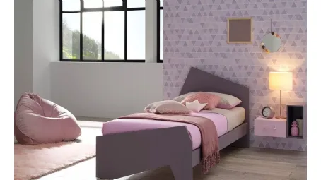 Letto singolo con testiera e pediera asimmetriche in laccato Mora SC110 di Moretti Compact