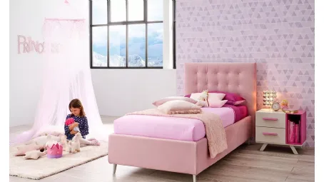 Letto singolo in velluto color rosa con imbottitura in capitonnè SC201 di Moretti Compact
