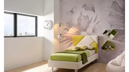 Letto singolo con testiera in tessuto trapuntata e imbottita SC202 di Moretti Compact