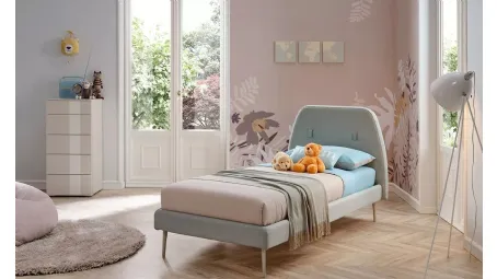 Letto singolo con testiera rivestita in tessuto leggermente curvata SC204 di Moretti Compact