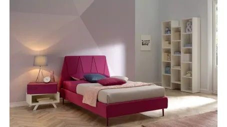 Letto singolo imbottito con testiera in tessuto dalla forma trapezoidale SC210 di Moretti Compact