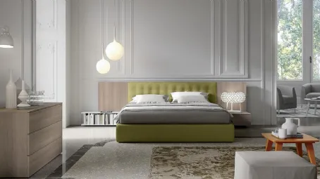 Letto Line Inca Gold con boiserie rivestita tessuto di Spagnol Mobili