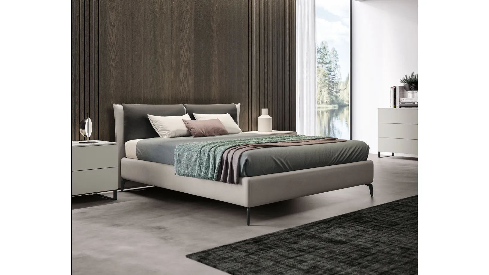 Letto in tessuto imbottito con contenitore Vertigo Box di Spagnol Salotti