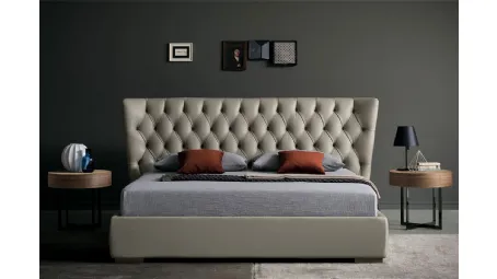 Letto Violet in legno e in pelle con cuciture di Bodema