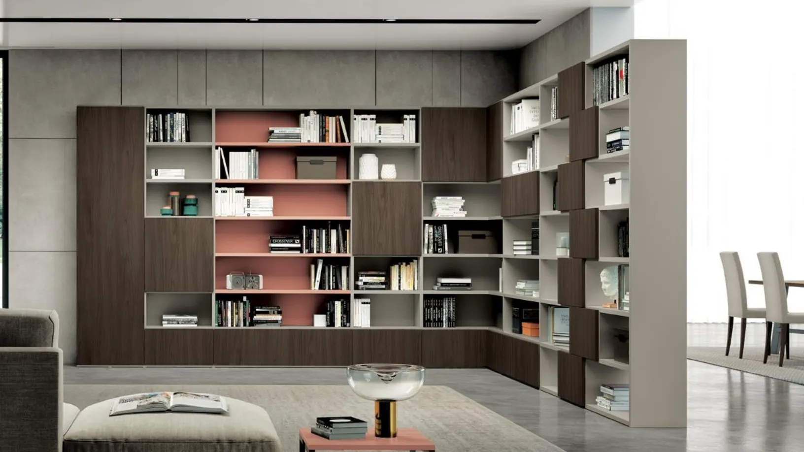 Libreria in legno e laccato a vari colori Living 801 di Spagnol Mobili