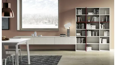 Libreria Living 861 in laccato opaco e gessato madreperla di Spagnol Mobili